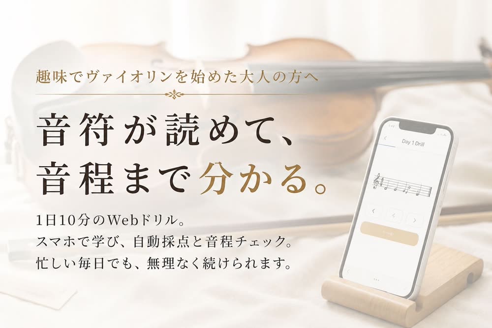 趣味でヴァイオリンを始めた大人の方へ 音符が読めて、音程まで分かる 1日10分のバイオリンWebドリル